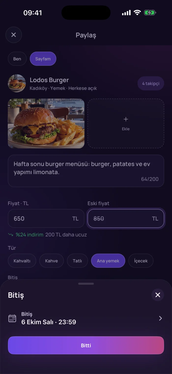 Kampanya oluşturma: fotoğraf, açıklama, fiyat, eski fiyat, bitiş